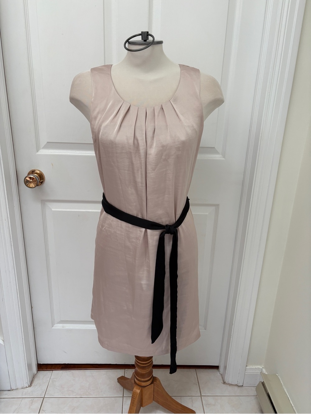 H&M Blush Sleeveless Pleated Midi Dress with Black Tie